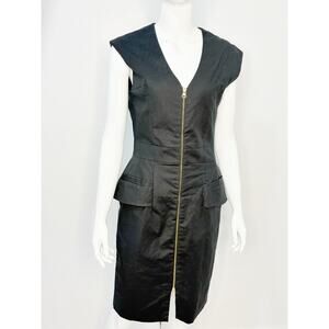 Reiss Chic Black Zip Front Sleeveless Dress with Pockets